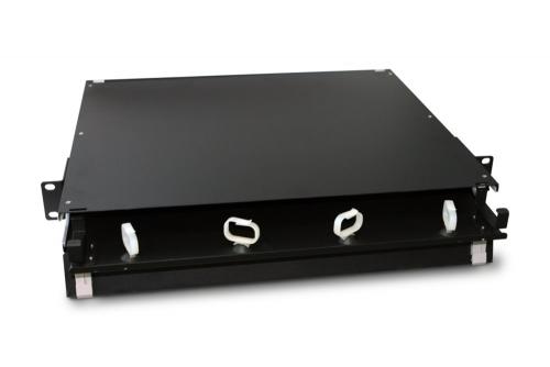 Hyperline FO-19BX-1U-D1-3xSLT-W120H32-EMP Патч-панель 19” универсальная, пустой корпус, 1U, 1 выдвижной лоток (drawer 1U), 3 слота (3х1), вмещает 3 FPM панели с адаптерами или 3 CSS оптические кассеты 120х32 мм