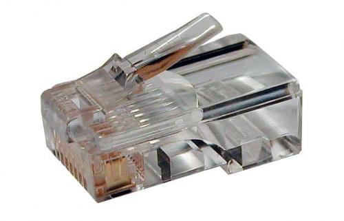 Hyperline PLUG-8P8C-U-C5-100 Разъем RJ-45(8P8C) под витую пару, категория 5e (50 µ"/ 50 микродюймов), универсальный (для одножильного и многожильного кабеля) (100 шт)