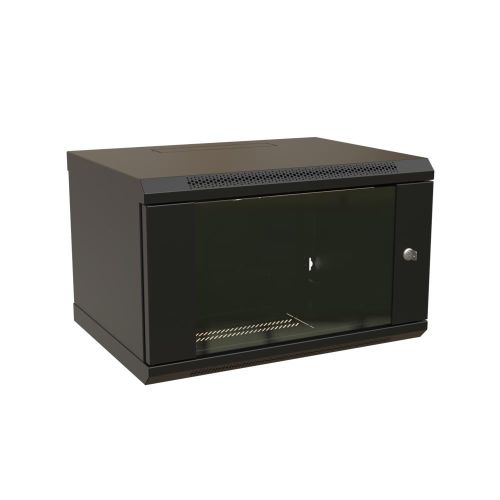 WRline WR-TW-0645-GP-RAL9004 Шкаф настенный 19-дюймовый (19"), 6U, 367x600х450мм, стеклянная дверь, ручка с замком, цвет черный (RAL 9004) (разобранный)