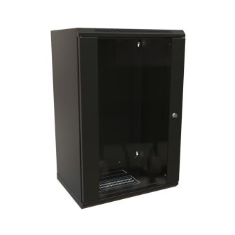 WRline WR-TW-1866-GP-RAL9004 Шкаф настенный 19-дюймовый (19"), 18U, 908x600х600мм, стеклянная дверь, ручка с замком, цвет черный (RAL 9004) (разобранный)