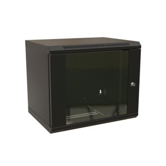 WRline WR-TW-1245-GP-RAL9004 Шкаф настенный 19-дюймовый (19"), 12U, 650x600х450мм, стеклянная дверь, ручка с замком, цвет черный (RAL 9004) (разобранный)