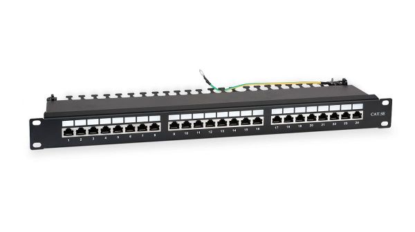 WRline WR-PL-24-C5E-SH-D Патч-панель 19"(1U), 24 порта RJ-45 полностью экранированная, категория 5e, Dual IDC, цвет черный