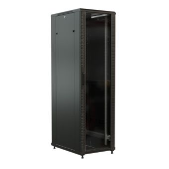 WRline WR-TT-4268-AS-RAL9004 Шкаф напольный 19-дюймовый, 42U, 2055x600х800 мм (ВхШхГ), передняя стеклянная дверь со стальными перфорированными боковинами, задняя дверь сплошная, цвет черный (RAL 9004) (разобранный)