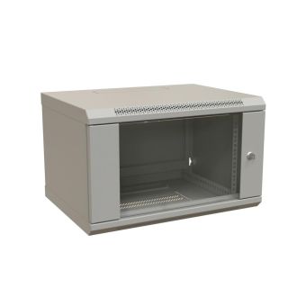 WRline WR-TW-0666-GP-RAL7035 Шкаф настенный 19-дюймовый (19"), 6U, 367x600х600мм, стеклянная дверь, ручка с замком, цвет серый (RAL 7035) (разобранный)