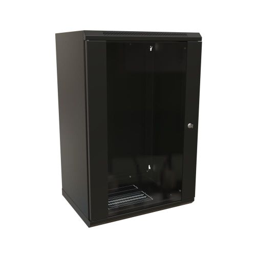 WRline WR-TW-2245-GP-RAL9004 Шкаф настенный 19-дюймовый (19"), 22U, 1086x600х450мм, стеклянная дверь, ручка с замком, цвет черный (RAL 9004) (разобранный)