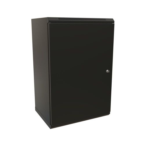 WRline WR-TW-1845-SR-RAL9004 Шкаф настенный 19-дюймовый (19"), 18U, 908x600х450мм, цельнометаллическая дверь с замком, цвет черный (RAL 9004) (разобранный)