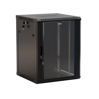 Hyperline TWB-1266-GP-RAL9004 Шкаф настенный 19-дюймовый (19"), 12U, 650x600х600мм, стеклянная дверь с перфорацией по бокам, ручка с замком, цвет черный (RAL 9004) (разобранный)