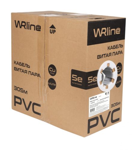 WRline WR-UTP-4P-C5E-PVC-GY Кабель витая пара, неэкранированная U/UTP, категория 5e, 4 пары (0,50 мм), одножильный, внутренний, PVC нг(А)-LS, серый, 305 м