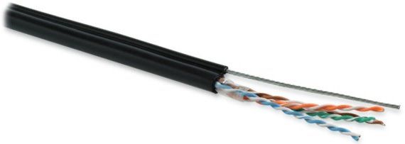 Hyperline UUTP4-C5E-S24-2SW-OUT-PE-BK-500 (500 м) Кабель витая пара U/UTP, кат.5e, 4 пары (24 AWG), одножильный (solid), с усил. металл.тросом, внешний, PE, -40°C-+60°C, черный- гарантия: 15 лет компонентная