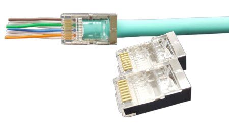 Hyperline PLEZ-8P8C-U-C5-SH-100 Разъем легкой оконцовки RJ-45 (8P8C) под витую пару, категория 5e (50 µ"/ 50 микродюймов), экранированный, универсальный (для одножильного и многожильного кабеля) (100 шт.)