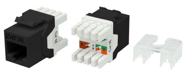 Hyperline KJ8-8P8C-C5e-180-BK Вставка Keystone Jack RJ-45(8P8C), категория 5e, тип 180 градусов, черная