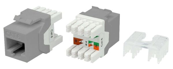 Hyperline KJ8-8P8C-C6-180-GY Вставка Keystone Jack RJ-45(8P8C), категория 6, тип 180 градусов, серая